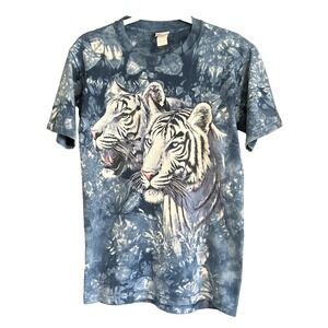 Vintage Rainforest Cafe Graphic White Tiger Shirt  Blue Tie Dye Medium USA